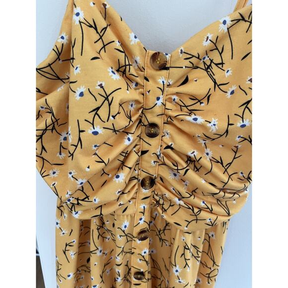 Baby Doll Womens M Yellow Floral Cotton Sun Dress Strappy Y2k Fairy Cottage - Picture 4 of 6